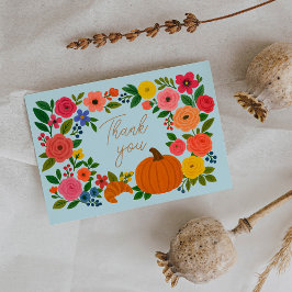 Blue Fall Blommigts Pumpkin Baby Shower Tack Kort