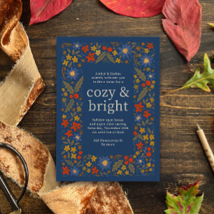 Blue Fall Folksy Blommigt Ram Autumn Party Inbjudningar