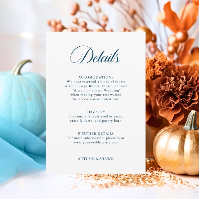 Blue Fall i Kärlek Bröllop | Information Tilläggskort (Blue Fall in Love Wedding  Details Enclosure Card)