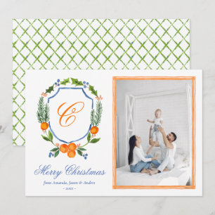 Blue Family Crest Citrus Garland julfoto Julkort