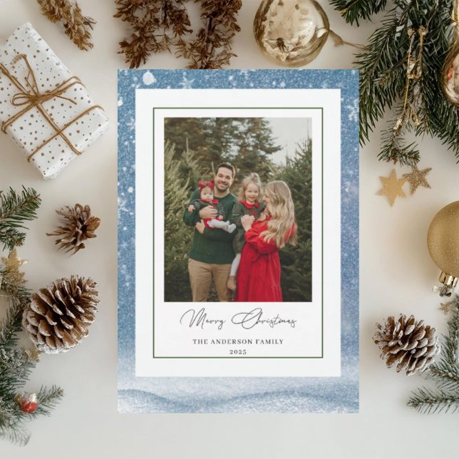 Blue Family Photo Christmas Card Julkort (Skapare uppladdad)