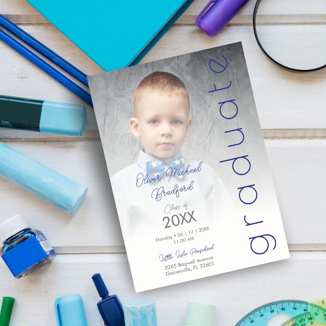 Blue Fancy Vellum Overlay Effect Photo Graduate Inbjudningar (Skapare uppladdad)