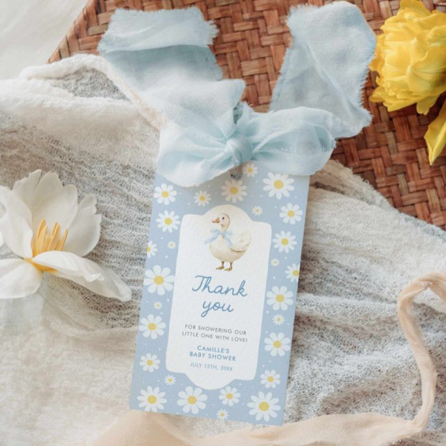 Blue Fånig Goose Baby Shower Tack Märkre Presentetikett (Blue Silly Goose Thank you favor tag)
