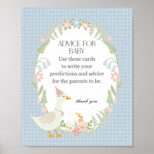 Blue Fånig Goose Blommigt Gingham Advice for Baby Poster