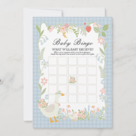 Blue Fånig Goose Blommigt Gingham Baby Bingo Game Inbjudningar