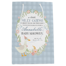 Blue Fånig Goose Blommigt Gingham Baby Shower Favo