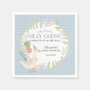 Blue Fånig Goose Blommigt Gingham Baby Shower Pappersservett