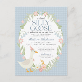 Blue Fånig Goose Blommigt Gingham Baby Shower Vykort