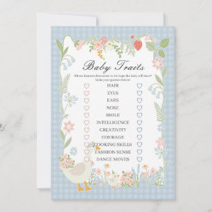 Blue Fånig Goose Blommigt Gingham Baby Traits Game Inbjudningar