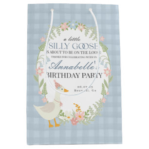 Blue Fånig Goose Blommigt Gingham Birthday Favor