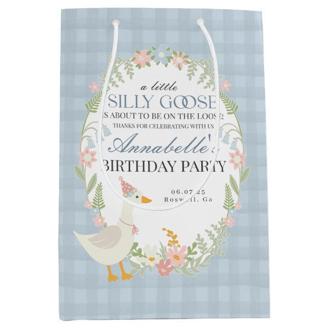 Blue Fånig Goose Blommigt Gingham Birthday Favor (Framsidan)