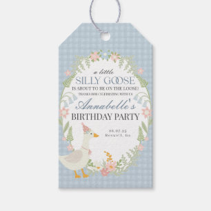 Blue Fånig Goose Blommigt Gingham Birthday Favor Presentetikett