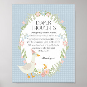Blue Fånig Goose Blommigt Gingham Diaper Thouaper Poster