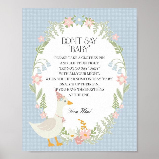 Blue Fånig Goose Blommigt Gingham Dont Säg Baby Ga Poster (Framsidan)