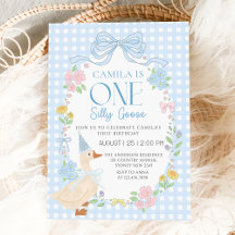 Blue Fånig Goose Blommigt Gingham First Birthday