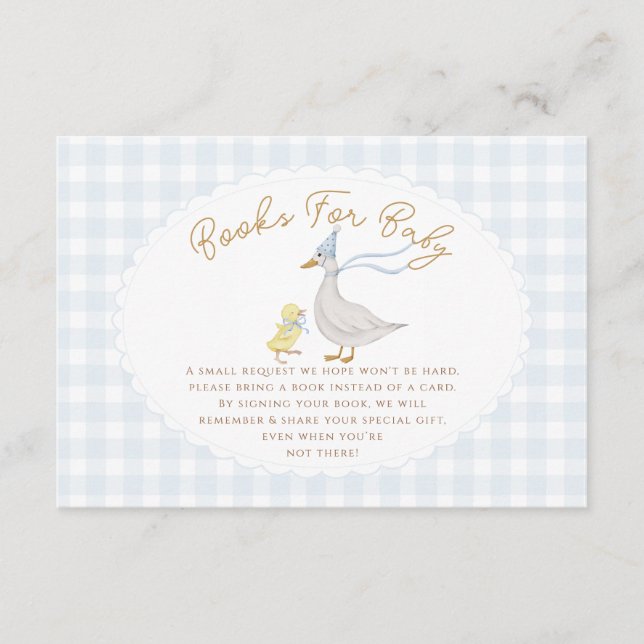 Blue Fånig Goose Gingham Anka babydusch Tilläggskort (Framsida)