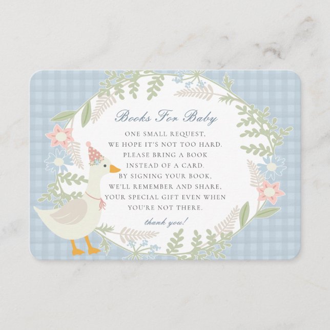 Blue Fånig Goose Gingham Blommigt Bokar för Baby Tilläggskort (Framsida)