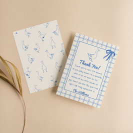 Blue Fånig Goose Gingham Ribbon Boy Shower Tack Kort
