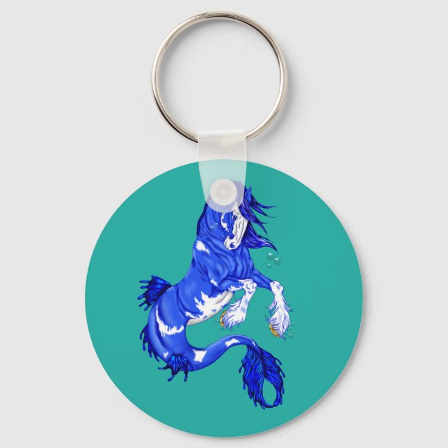 Blue Fantasy Clydesdale Seahorse Nyckelring (Framsida)