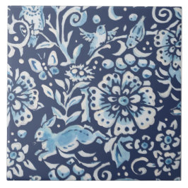 Blue Fantasy Forest Mural Skogen Rabbit Grund Lämn Kakelplatta