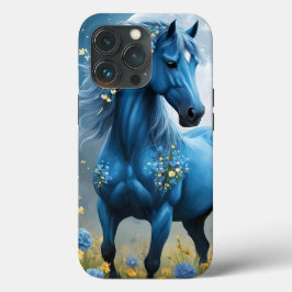 Blue Fantasy Magic Horse Måne Flowers
