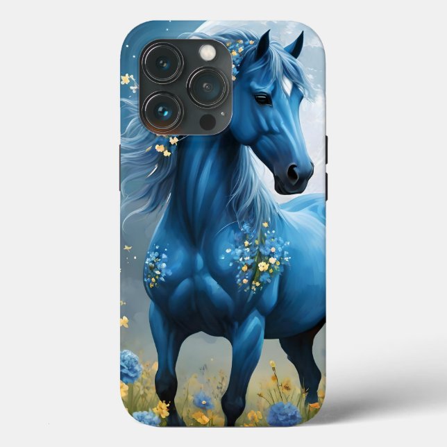 Blue Fantasy Magic Horse Måne Flowers (Baksida )