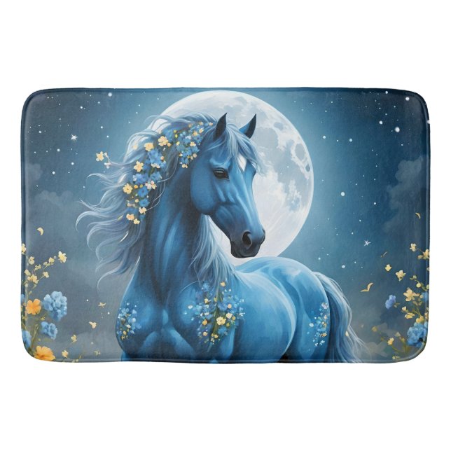 Blue Fantasy Magic Horse Måne Flowers Badrumsmatta (Framsidan)