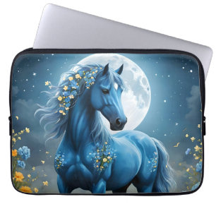 Blue Fantasy Magic Horse Måne Flowers Laptop Fodral
