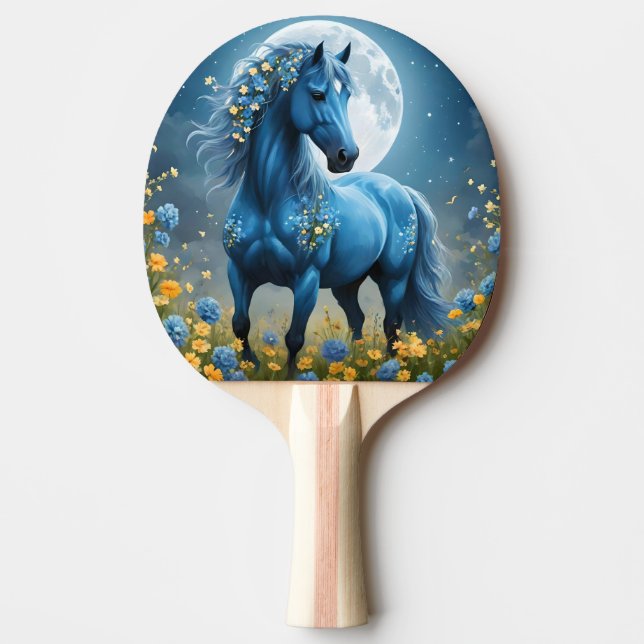 Blue Fantasy Magic Horse Måne Flowers Pingisracket (Framsidan)
