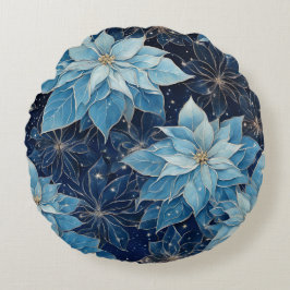 Blue Fantasy Poinsettia Rund Kudde