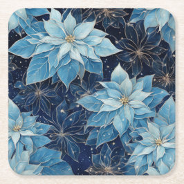 Blue Fantasy Poinsettia Underlägg Papper Kvadrat