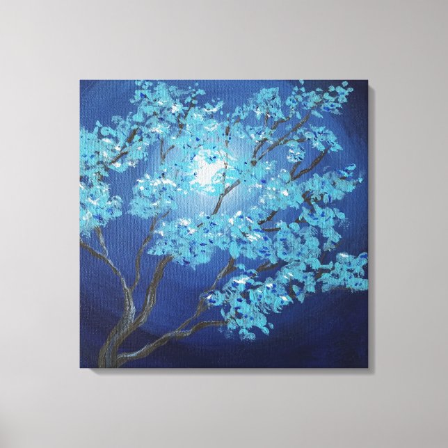 Blue Fantasy Träd Romantic Art Bröllop Gift Canvastryck (Framsida)