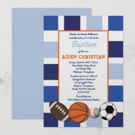 Blue Färg Block Sports Boy Baptism Inbjudningar