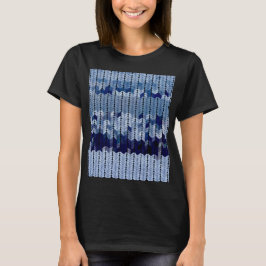 Blue Färgad Knitting Mönster T Shirt