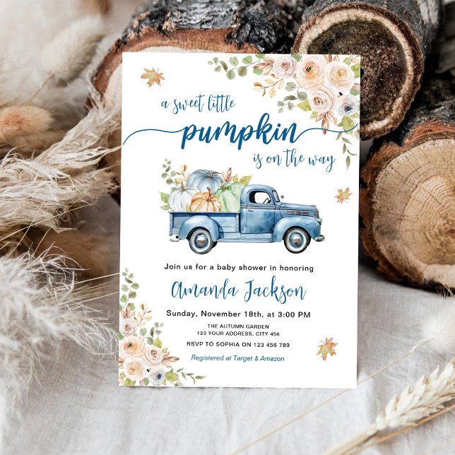 Blue Farm Lastbil Little Pumpkins Baby Shower Inbjudningar (Skapare uppladdad)
