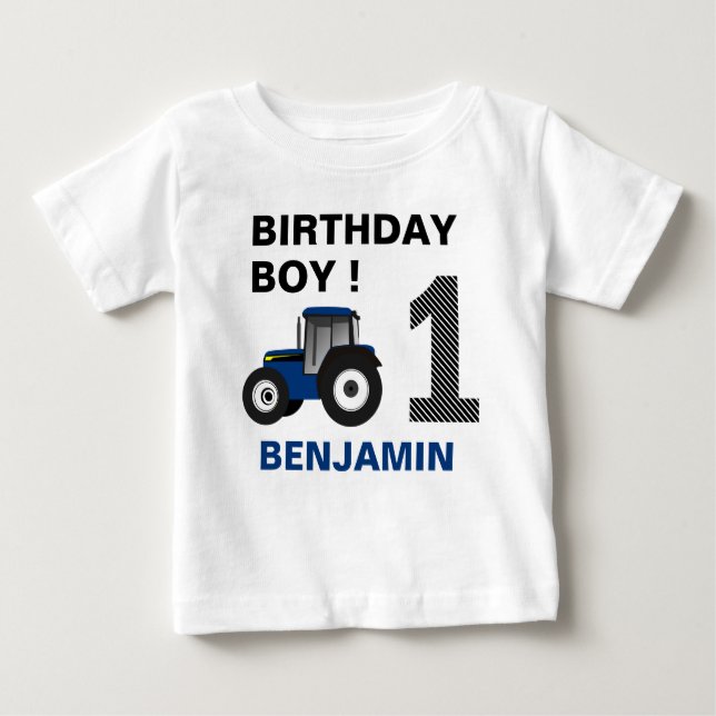 Blue Farm Tractor Barns födelsedag Party T Shirt (Framsida)
