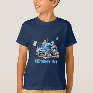Blue Farm Tractor Birthday Boy T Shirt