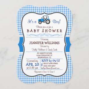 Blue Farm Tractor Boy Shower-inbjudan Inbjudningar