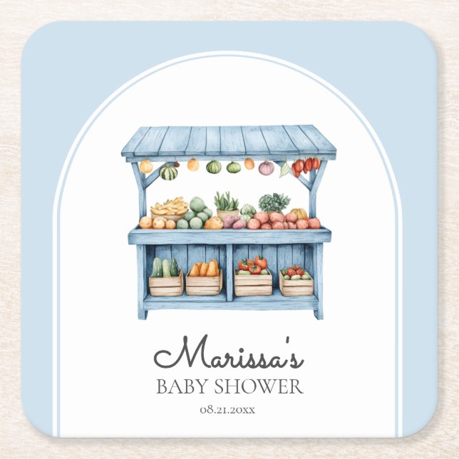 Blue Farmers Market Baby Shower Underlägg Papper Kvadrat (Framsidan)