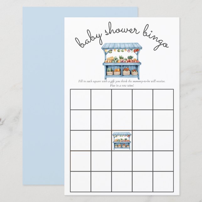Blue Farmers Market Pojke Shower Bingo Game (Fram/baksida)