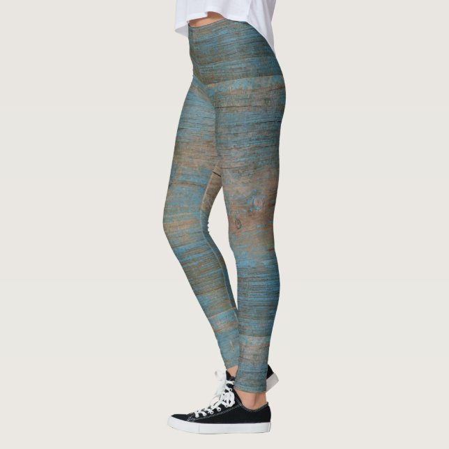 Blue Faux Beach Wood Struktur Leggings (Vänster)