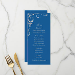 Blue Faux Diamond Heart Swirl Bröllop Menu Meny