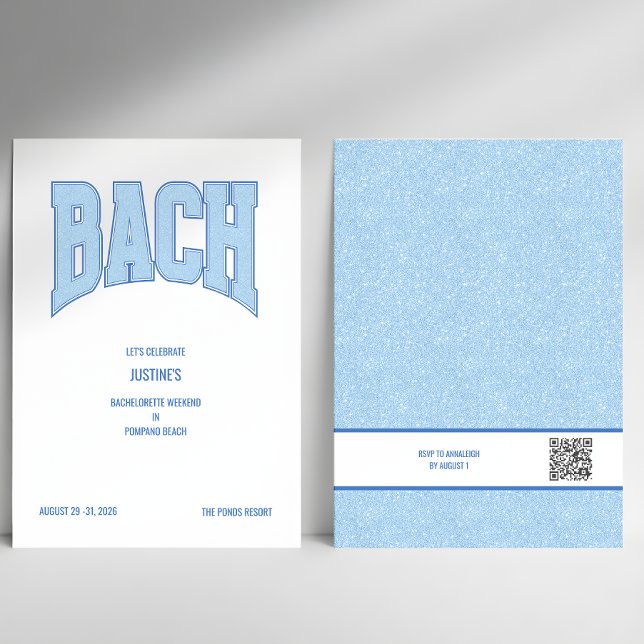 Blue Faux Glitter BACH Bachelorette Party  Inbjudningar (Skapare uppladdad)