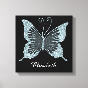 Blue Faux Glitter Butterfly Personlig Canvastryck
