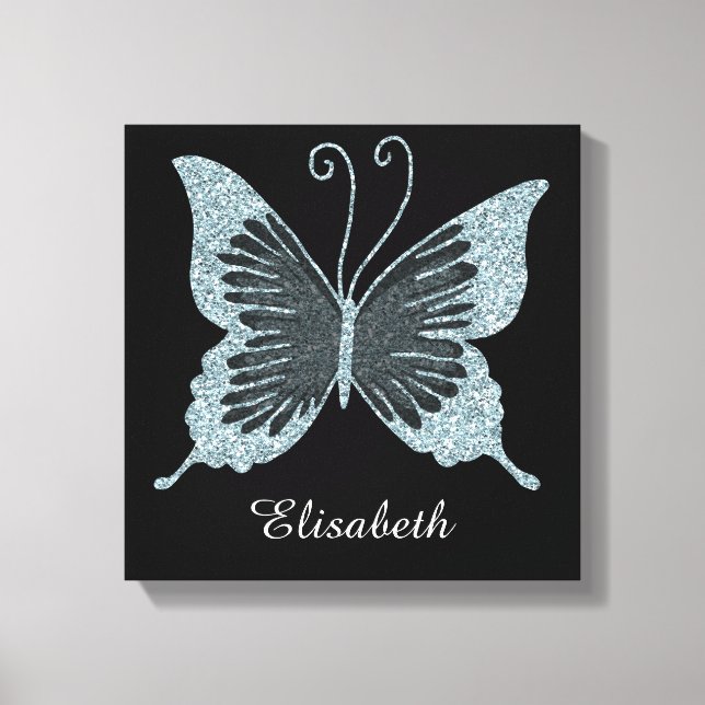 Blue Faux Glitter Butterfly Personlig Canvastryck (Framsida)