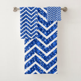 Blue Faux Glitter Chevron Mönster