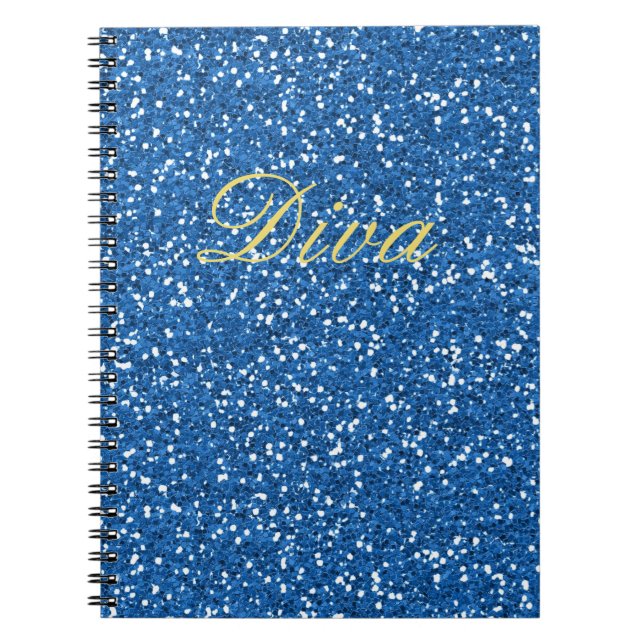 Blue Faux Glitter Diva Anteckningsbok Med Spiral (Framsidan)