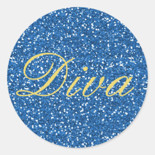 Blue Faux Glitter Diva Runt Klistermärke
