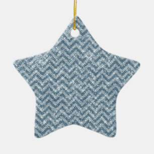 Blue Faux Glitter Gnistra Chevron Julgransprydnad Keramik