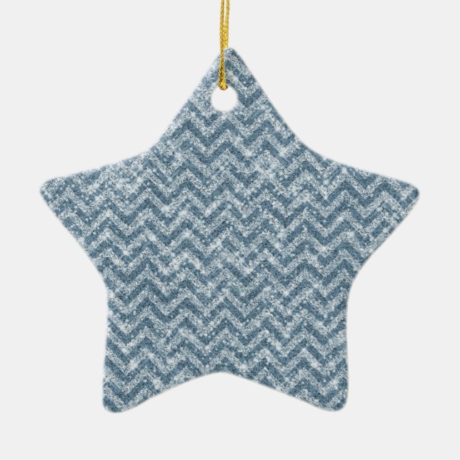 Blue Faux Glitter Gnistra Chevron Julgransprydnad Keramik (Framsidan)